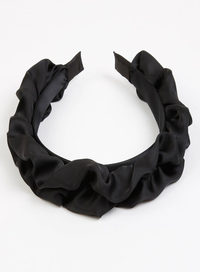 AIBFRID Black Ruffle Headbands for Women, Wide Non Slip Fashion Headband Elastic Cute Head Band Satin Silky Solid Hair Bands Trendy Hair Accessories for Women Girls 3PCS - Image 2